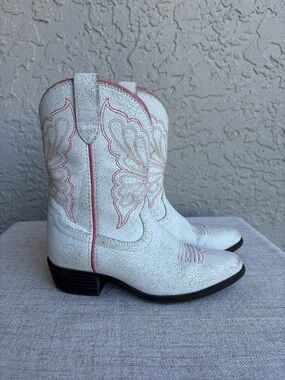 Ariat Kids Western Boots Butterfly Stitch White Pink Size 1